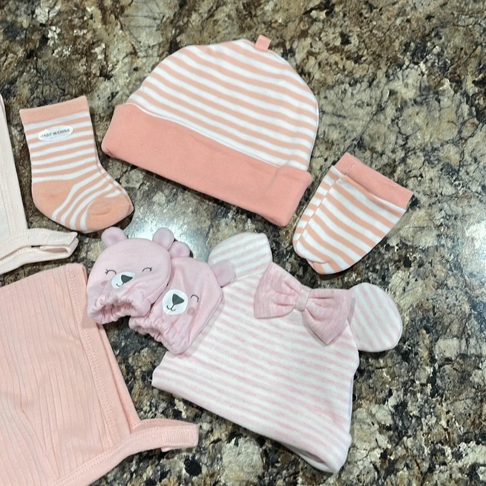 NEW Lot of Newborn Girls Hats Gloves Socks Pink Baby Girl Infant Kids Bonnets